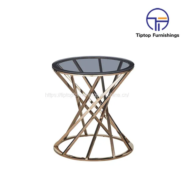Factory Price Golden Sample Custom Logo End Table Stainless Steel Legs Square Tempered Glass 10 mm Thickness Side Table photo-2