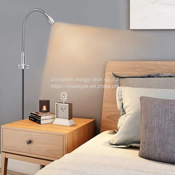 Meanyee Touch Switch Stepless Dimmable  Reading Lamp Wall Mount Surface Sconce Lamp Led Bedside Lights/Lamp for Book Reading in Bed(Warm White 3000-3200k) silver finished Plug in cord