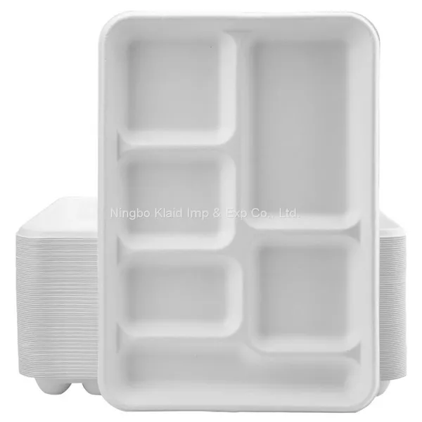 6 Compartment Eco-Friendly Bagasse Disposable For Buffet School Hospital Fast Food Restaurant Lunch Tray photo-2
