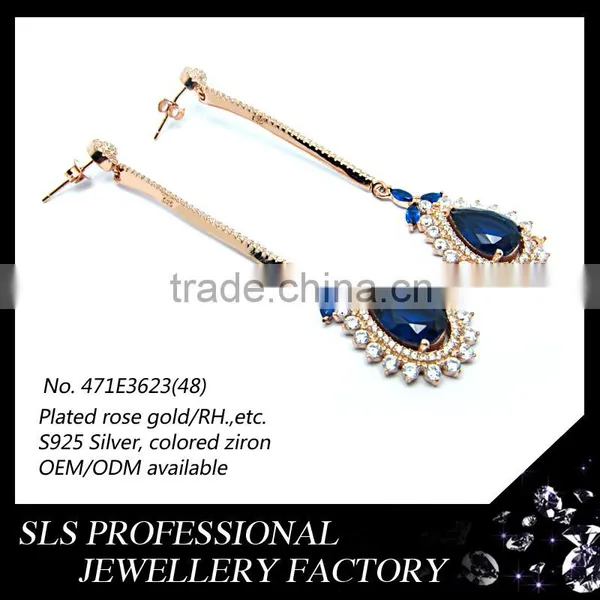 Gold Member SLS Jewelry Wholesale Fashion Gold Plated Earrings Prong Setting Bridal Sterling Silver Long Drop Earrings photo-2