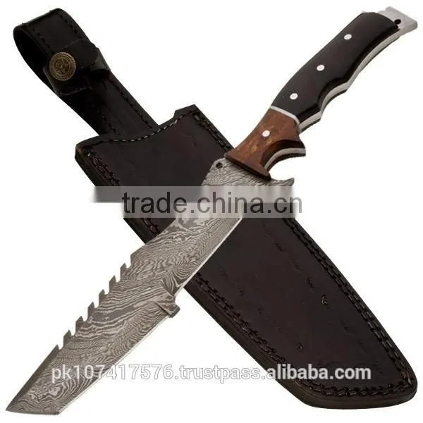Damascus Steel With Real Leather Sheath Animal Bone