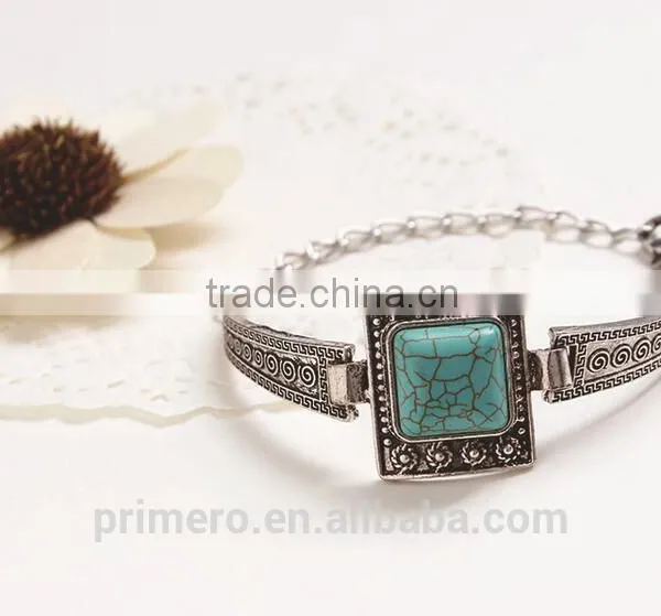 New Vintage Tibetan Silver Square Turquoise Bracelet Bangle Jewelry Wholesale photo-3