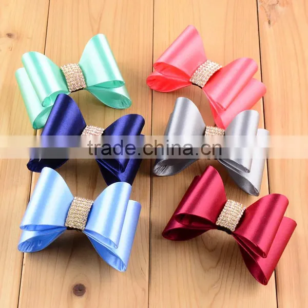 7cm Satin Rhinestone Hair Bow/ Baby Headband Accessories/ Glitter Bowknot With Diamond Ribbon photo-5