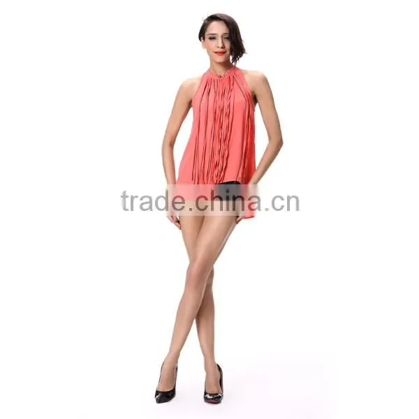 Wholesal Factory Collar Tassel Front Ruffle Back Keyhole Tops photo-2