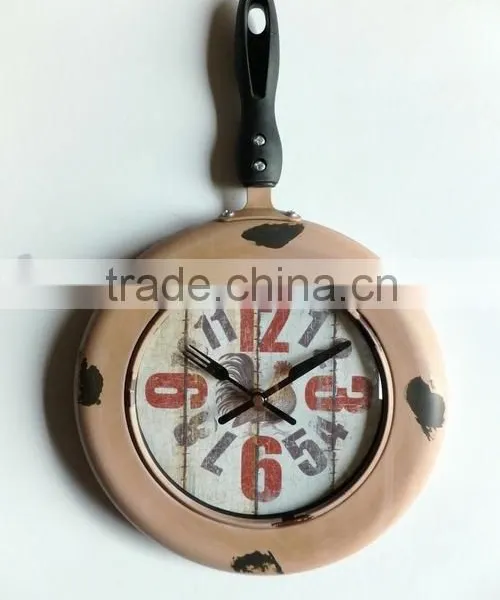 Vintage Pan Kitchen Wall Clock,2015 Country Style Frying Pan Wall Clock