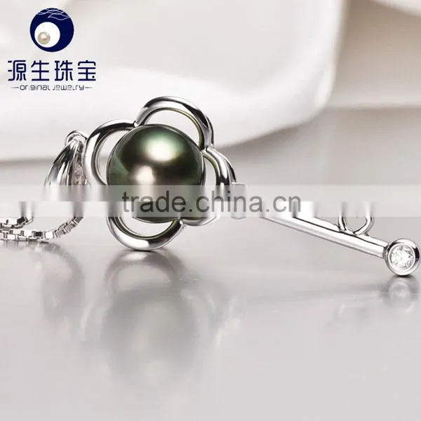 Natural Pearl Pendant 8-9mm Black Tahitian Pearl White Gold Necklace for Wholesale photo-5