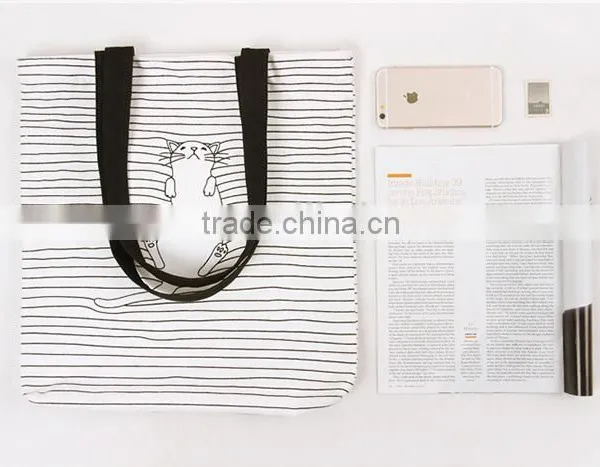 Navy Strap Style Cotton Canvas Tote Shopping Bag photo-2