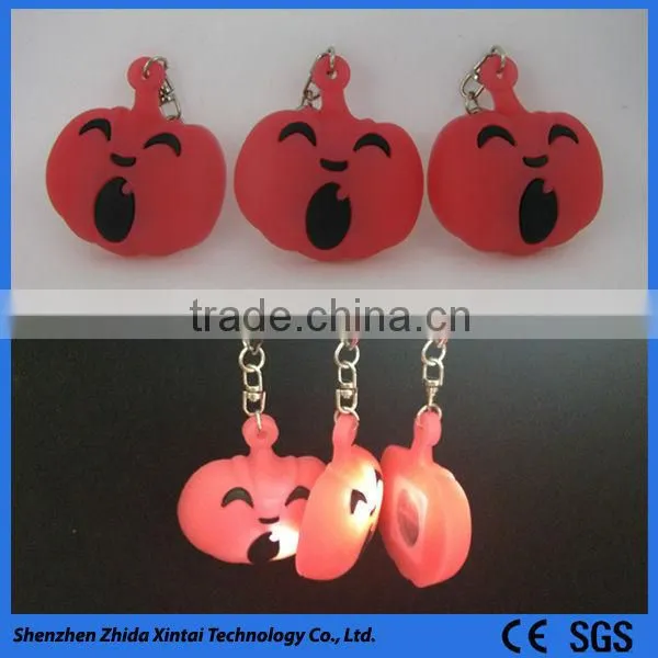 Embossed Cute Pumpkin Shape Silicone Led Light Keychain photo-3