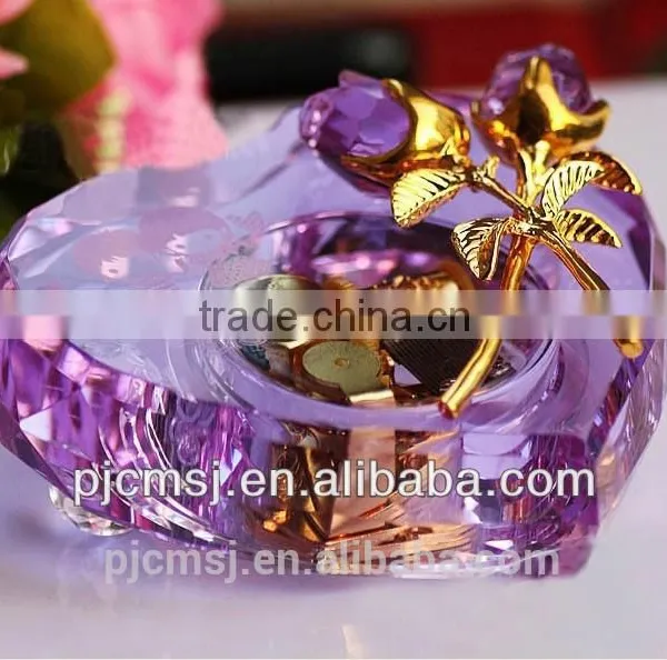Newest Crystal Piano Music Box For Souvenirs & Home Decorations & Gifts.crystal Music Box With Rose photo-2