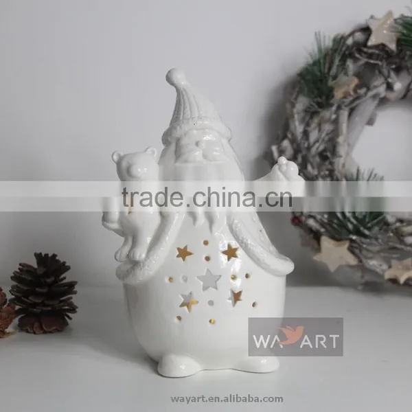 White Ceramic Christmas Father Decroations Santa Claus Candle Holders photo-2