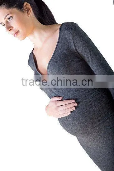 Grey Pregnant Women Maternity Crossover Dress,Nursing Dress, Maternity Clothes photo-3