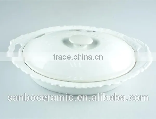 Ceramic Casserole Dish/ Large Casserole Dish Oval With Lid Lace Edged Design photo-2