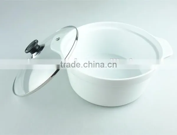 Great White Ceramic Cooking Pot With Two Handles, Porcelain Tureen With Glass Cover photo-4