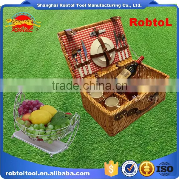 Woven Wicker Willow Picnic Basket Outdoor Hamper Lidded Set Cutlery Dinnerware BBQ Camping Vineyard photo-6