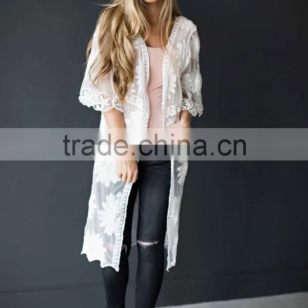 Long Cardigan Women Floral Lace Cardi For Women Beach Wear photo-3