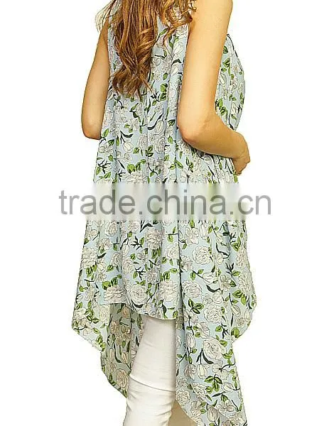 Summer Beach Wear Sleeveless Sexy Vest Flower Printed Cover up Lady Kimono Style Polyester Vintage Boho Clothing photo-4
