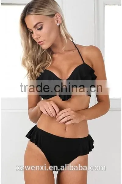 2016 Hot Lotus Leaf Lace Fission Bikini Pure Color Sexy Swimsuit Suit photo-2