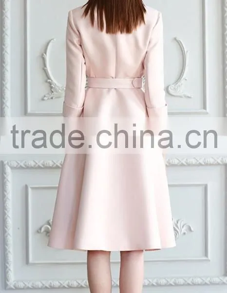 Classic Elegant Ladies Pinched Waist Solid Color Double Breasted Long Windbreaker Wind Coat photo-4