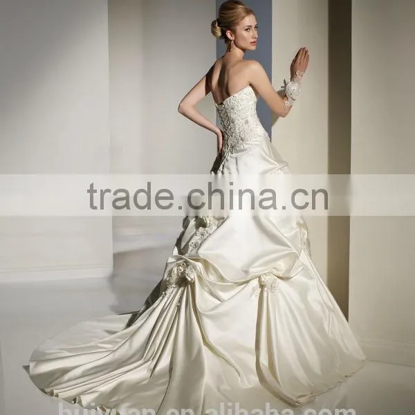 New Style Lace Satin Puffy Princess Ball Gown Wedding Dress photo-2