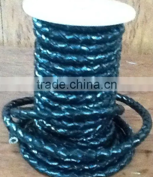 3mm Round Braided Leather Cord, Black Color photo-1