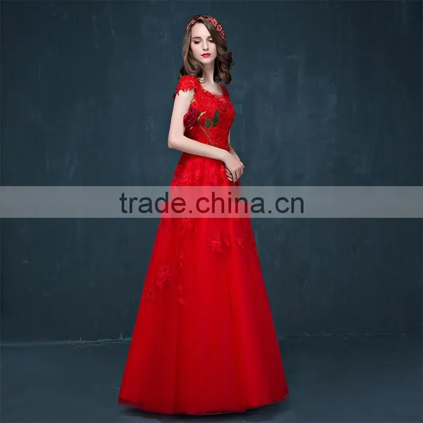 MGOO Cheap Price Wholesale Red Lace Long Prom Dress Ladies Elegant Chiffon Evening Dinner Long Dresses Handmade 2040 photo-3