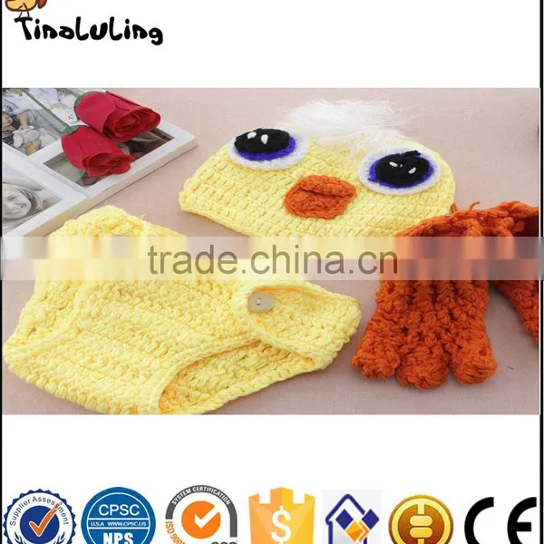 Duck Crochet Quality 3pcs Yellow Outfits Hat+Diaper+Shoes Photographie Props For Newborn Baby Suits photo-2