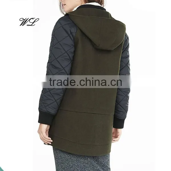 Wholesale Women Clothing Melton Wool Blend Women Winter Quilted Long Varsity Jacket photo-3