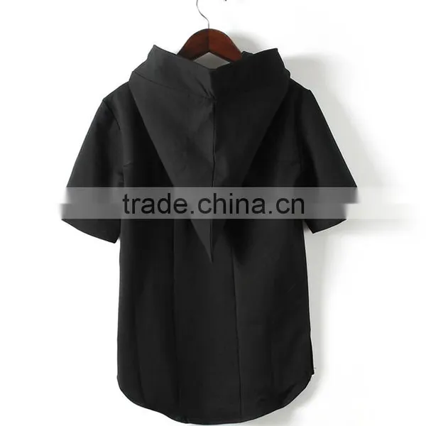 High Quality Custom 100% Cotton Men's Short Sleeve Blank Black Wizard Hoodie photo-2