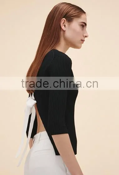Wholesale New Design Women Stylish Knitted Sexy Backless Pullover Sweater With Tie Bow photo-3