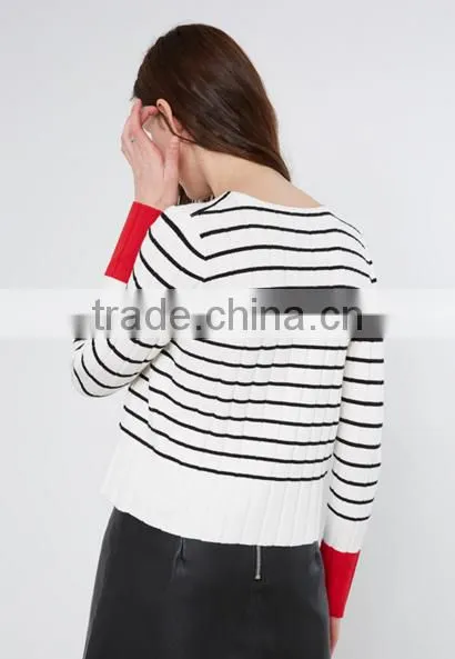 Ladies Black and White Striped Computer Knitted Striped Sweater With Hihg Quality photo-4