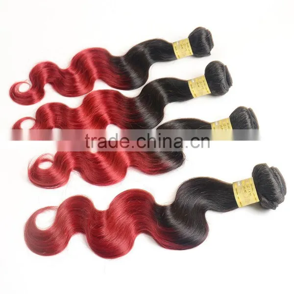 Wholesale 1b Burg Two Tone Ombre Body Wave Unprocessed 100% Malaysian Virgin Hair Weave Extensions, 1B Red Color Human Hair photo-4