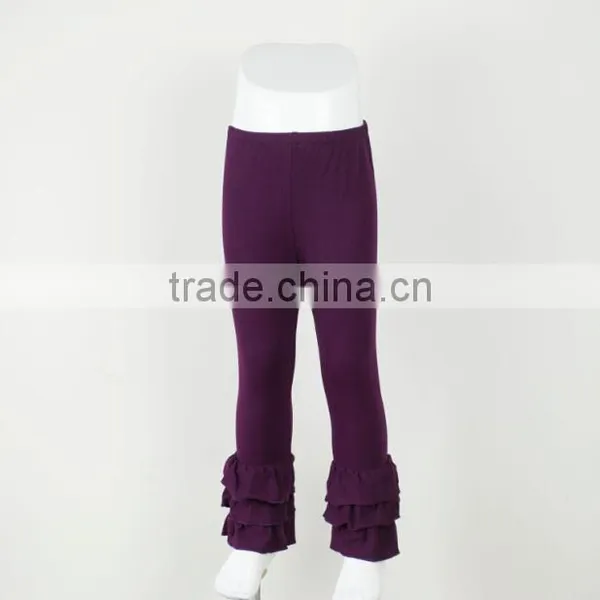 2015 New Multi Color Girls Wholesale Solid Trousers Triple Ruffle Pant for Infant Kids Girl Plain Stretchy Leggings