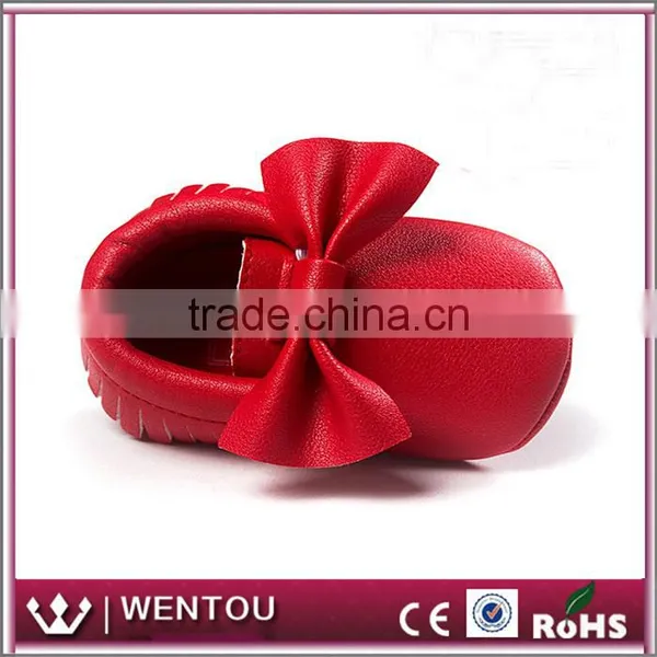 Wholesale Fashionable Bow Leather Baby Moccasins With Tassels photo-5