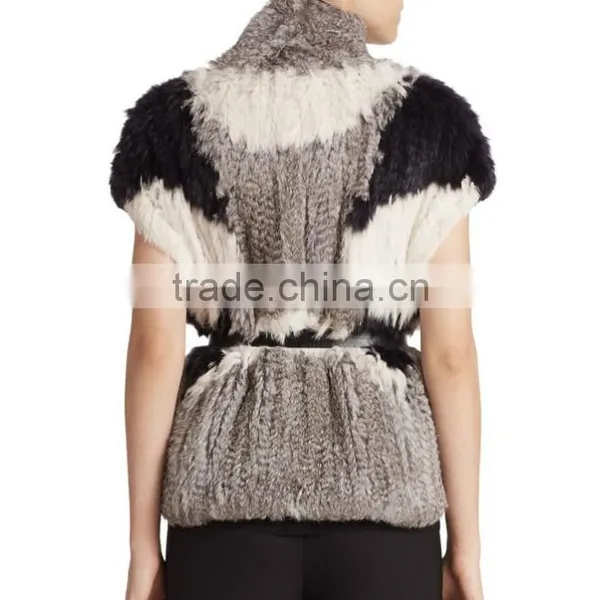 YR230 Colorblock Real Rabbit Hand Knitted Fur Vest NEW Arrival photo-2