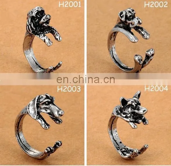 10 Styles Dog Ring Vintage Animal Puppy Wrap Ring Open Adjustable Resizeable photo-2