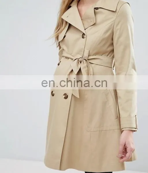 Fashion Autumn Dust Coat Big Flap Collar Waist Tape Double Button Adjustable Cuff Two Layer Top Bulk Ladies Long Coats photo-3
