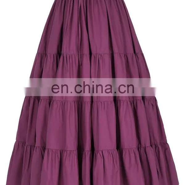 Belle Poque Women's Solid Wine Red Color Wide Hem Cotton Maxi Skirt Long Skirt BP000207-2 photo-2
