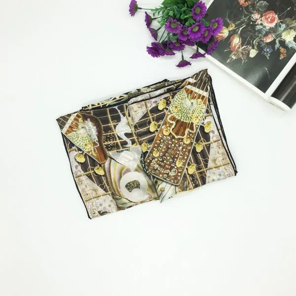 High Grade Low MOQ Custom Printed Silk Scarf With Tassels photo-2