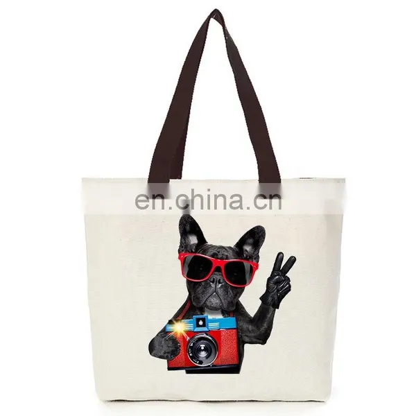 Canvas Cotton Cool Dog Tote Hand Eco Bag With Zipper photo-4