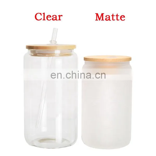 Custom Logo16oz Sublimation Soda Cup Beer Can Shaped Glass With Bamboo Lid and Straw photo-3