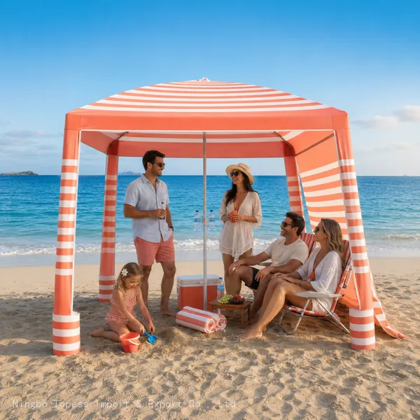 Beach Cabana, 8 * 8FT Beach Tent UPF50+ Protection, Easy Setup Beach Canopy Wind Resistant With Cup Holder, Shade Foldable Beach Tent Sun Shelter,