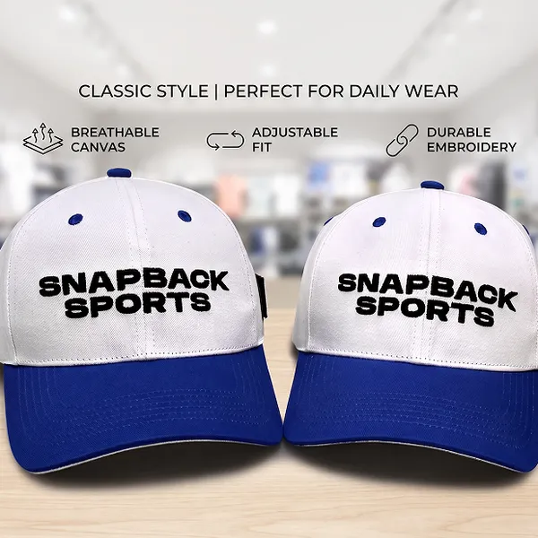 6 Panel Hat OEM ODM Service Royal Blue Visor Cap Baseball Team Varsity Merchandise Streetwear Headwear