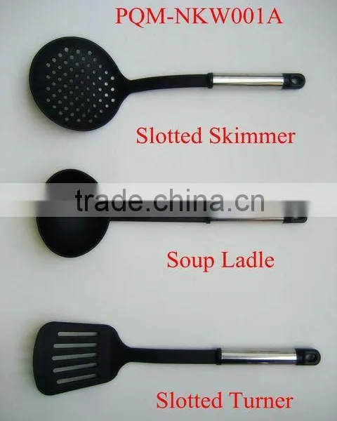 Passing SGS Senior 7-pieces Black Nylon Kitchen Utensil Set With Stainless Steel Hollow Handle and Metal Stand 001A photo-4