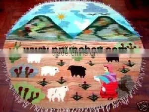 Woven Wool Tapestry / Woven Wool Rug / Woven Wool Wall Decor Round 4 Feet Peru
