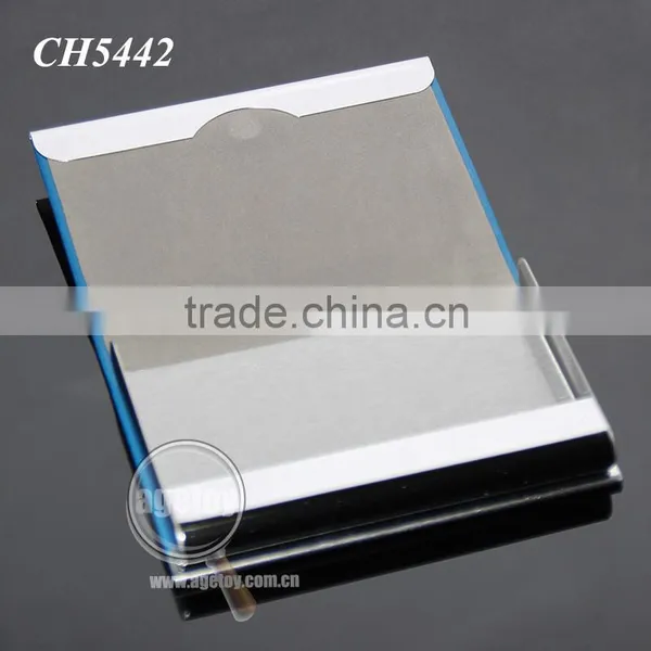 High Quality Box Packing Lichee Pattern Blue Leather Flannelette Lining Stainless Steel Metal Novelty Leather Credit Card Holder photo-3