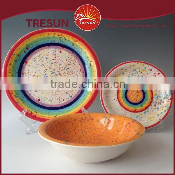 Round Sahpe Stoneware Colorful Handpainted 18pcs Dinnerset/dinner Ware/tableware Made in China