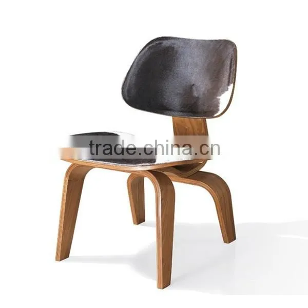 Molded Plywood Chair Cow Leather, Real Leather Upholstered Chair, Genuine Leather Cover Lounge Chair photo-3