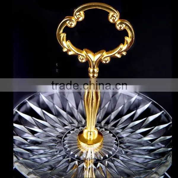 3pcs/set Clear Glass Dinner Plate Set With Golden Metal Stand photo-3