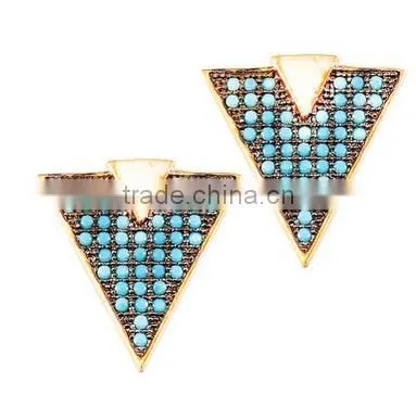 Fashion Jewelry Triangle Micro Pave CZ Stud Earrings 925 Silver Earrings for Women