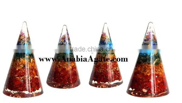 Chakra Orgone Cone:Wholesale Healing Orgone : Chakra Layered Orgone Cone